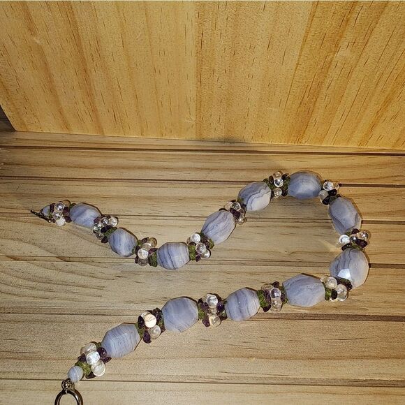 Ross Simons Blue Agate Quartz Amethyst Peridot Necklace .925 17" x 5/8" NWOT - Picture 5 of 14